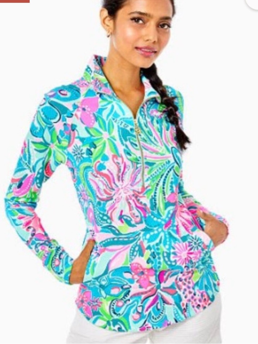 Lilly Pulitzer XL Golden Hour Skipper Popover Half Zip Curve Hem UPF50+